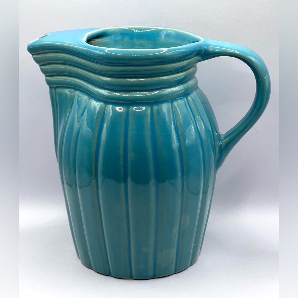 Robinson Ransbottom Green/Blue Ice Pitcher Stoneware Roseville Ohio Pottery 2Qt